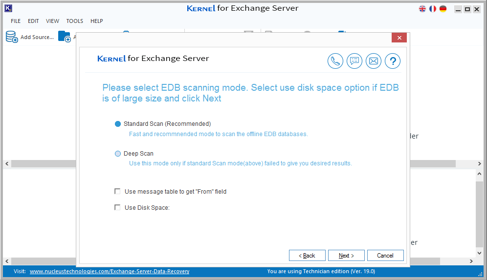 Select EDB file scanning mode