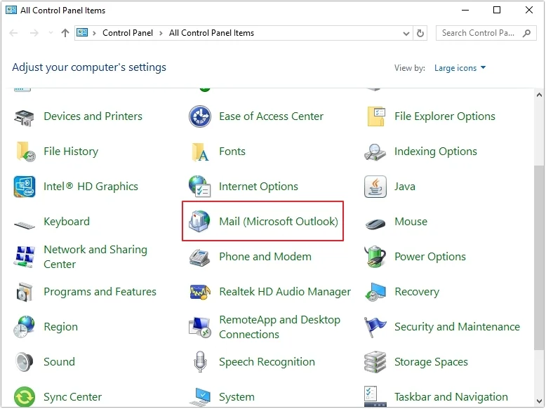 recreate a new outlook profile