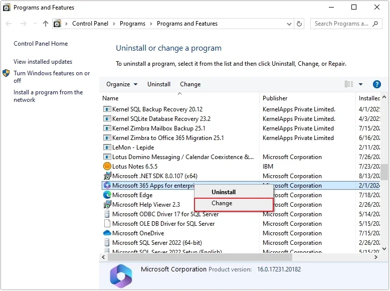 change microsoft 365 app 