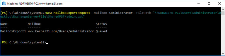Use New-MailboxExportRequest Powershell Command