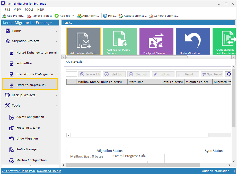 Create a job for Office 365 to on-premise Exchange migration