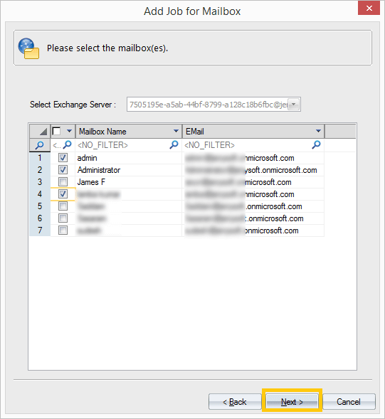Select the mailboxes from migration