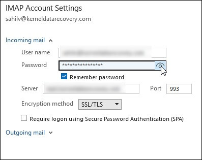 Get Outlook password visible