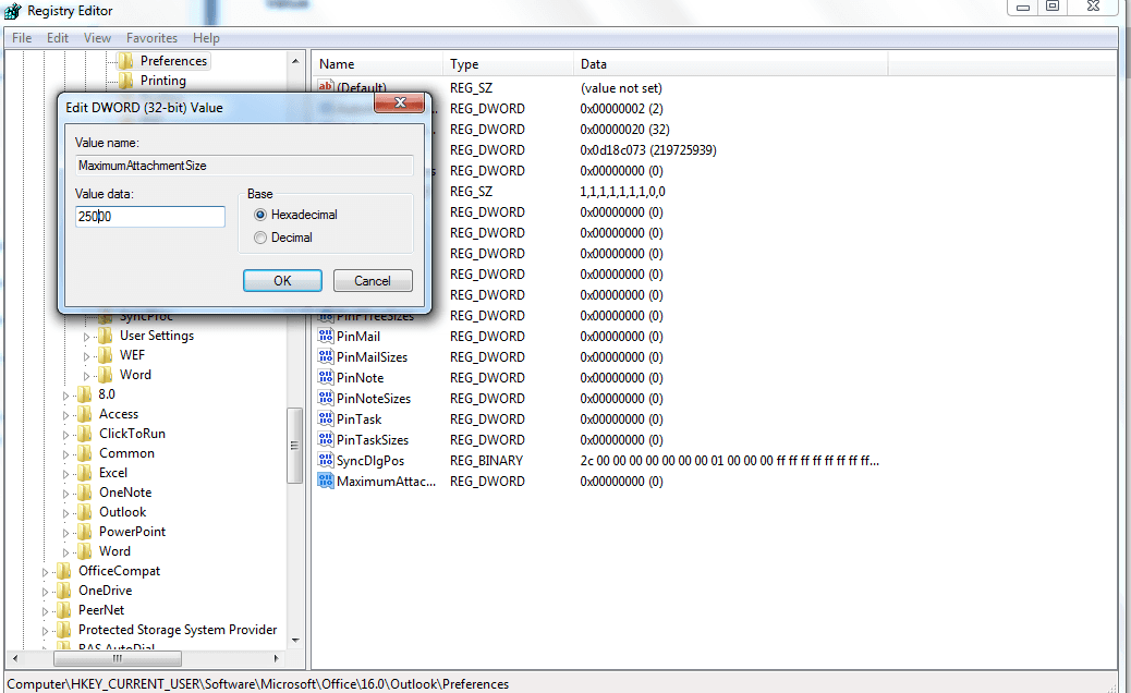 Outlook Maximum Attachment