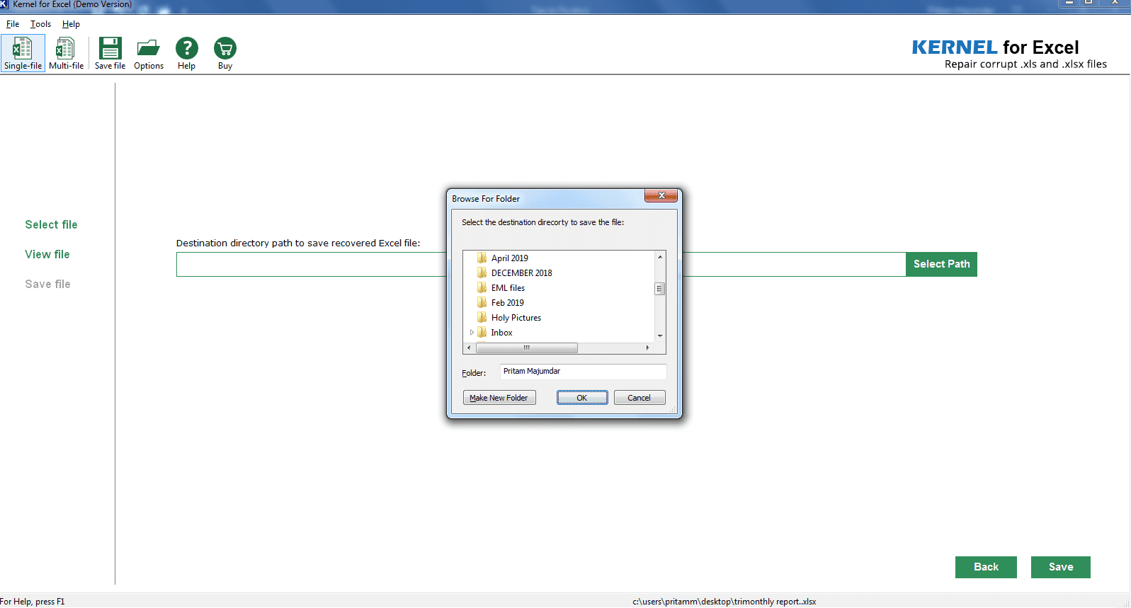 Select the location to save the file