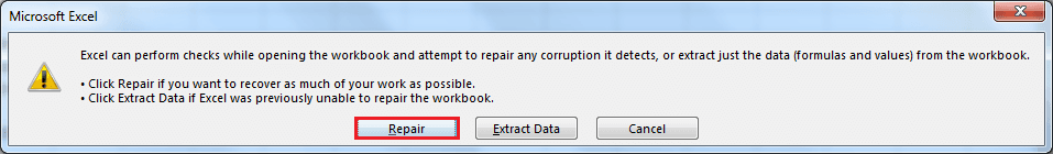 Click on Repair to start process