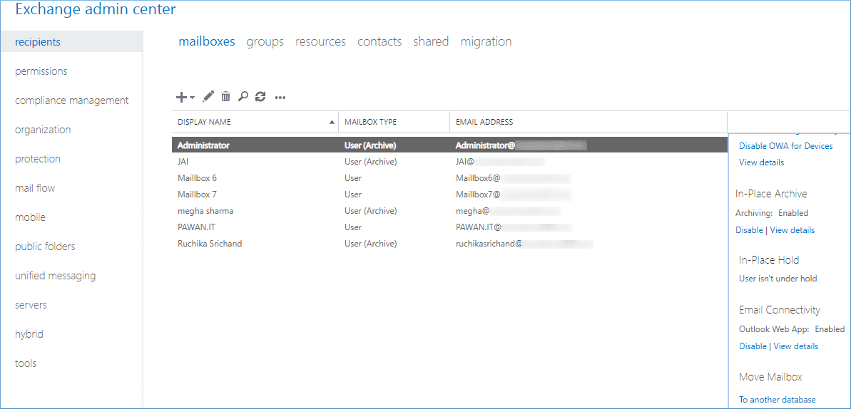 you can see that the archiving is Enabled for the mailbox and also the Mailbox