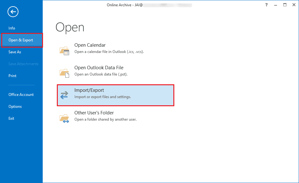 click on Import or Export