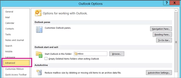 Select advanced option