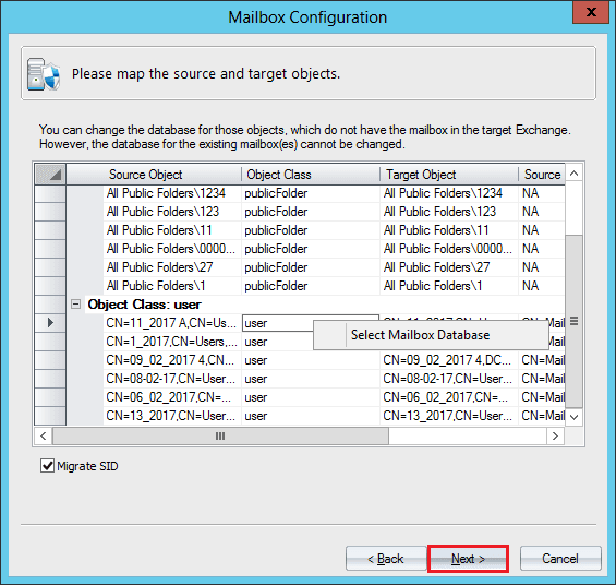 Map the source and target objects