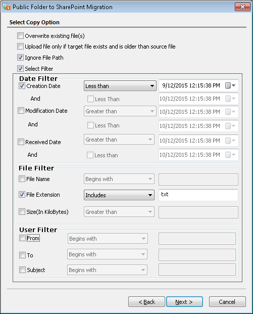 Set filter option