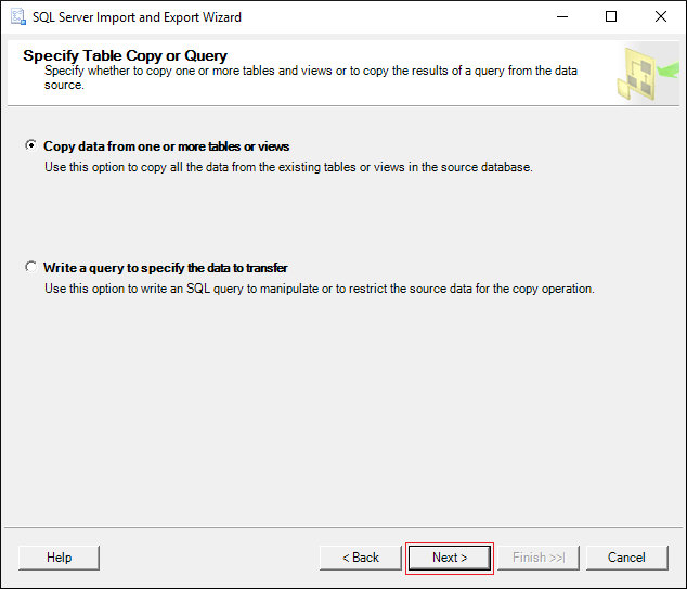 Copy data from one or more tables or views