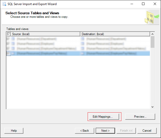 Select Source Tables and Views