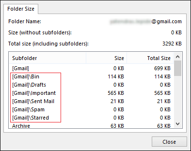 find the path or location of each folder which is inside the mailbox