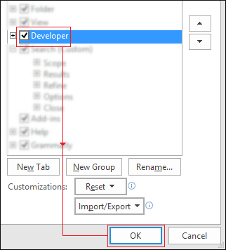 checkmark Developer option