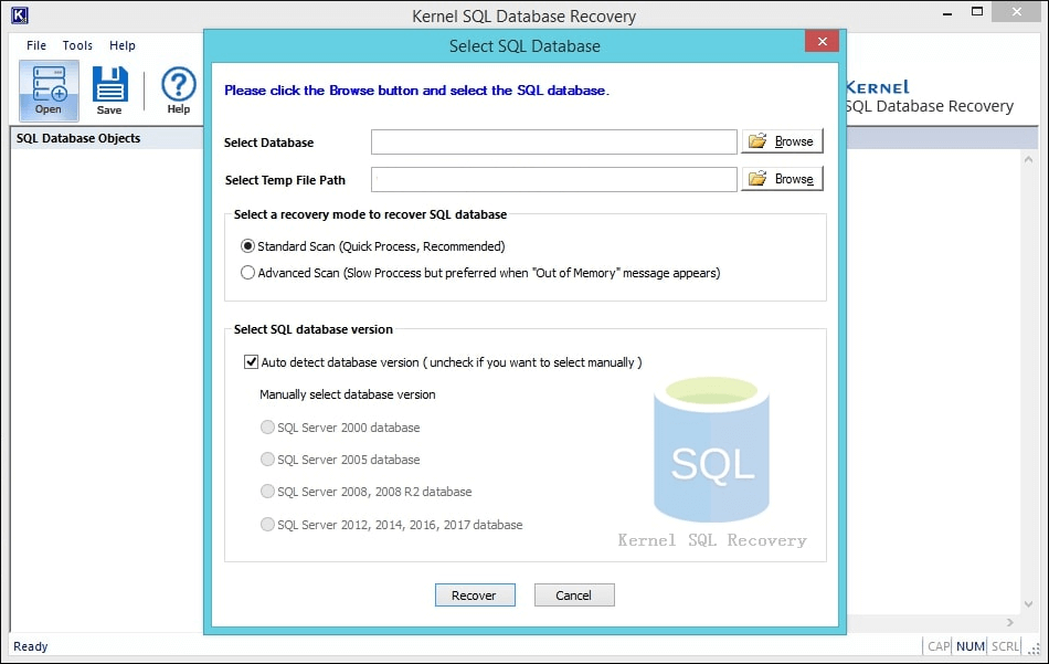 SQL database recovery tool