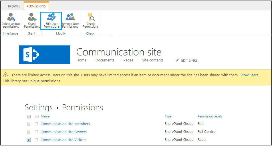 Edit User Permissions