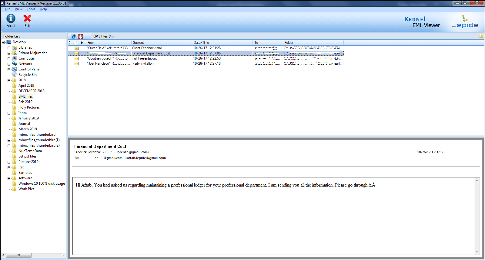 Scanning EML file in your computer