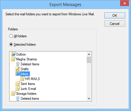 select the mail folders you want to export from