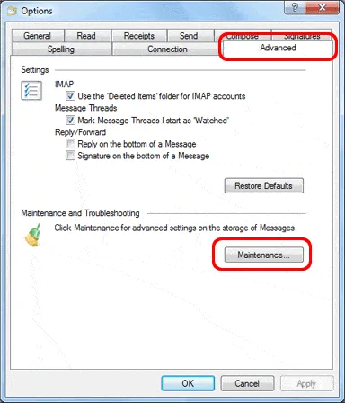 Go to advanced tab and click on maintenance button