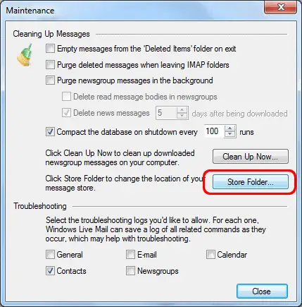 Click on store folder option