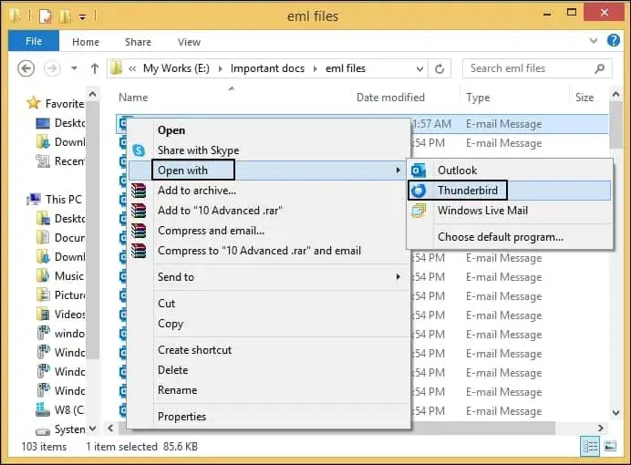 Choose open with option and then click thunderbird