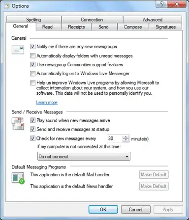 Open windows live mail and select tools/option