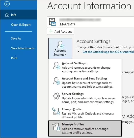 click account settings then manage profiles