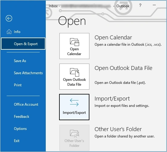 go to open export then import export