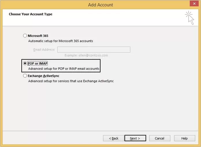 choose pop or imap and click next