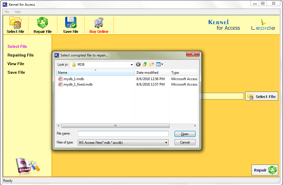 Select an MDB file