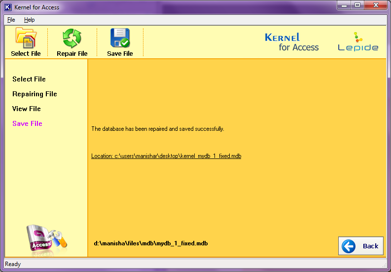The file is repaired and saved sucessfully