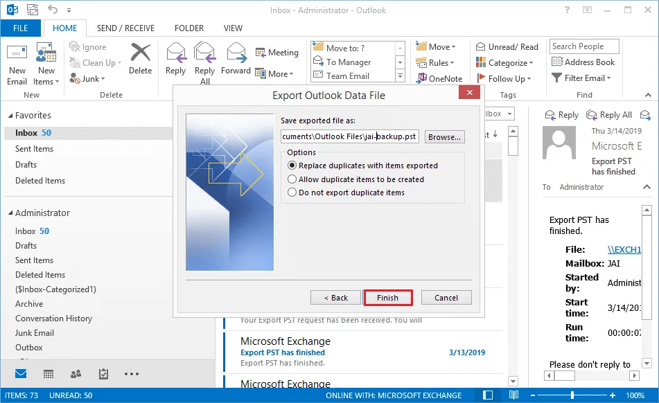 Give location to save PST file
