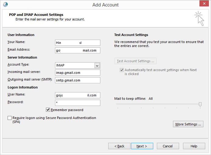 Enter your information and Host Server information