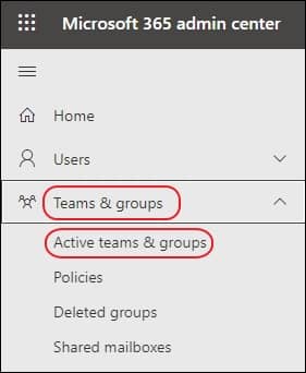 Open Microsoft 365 admin center and then navigate to Teams then groups then Active teams then groups