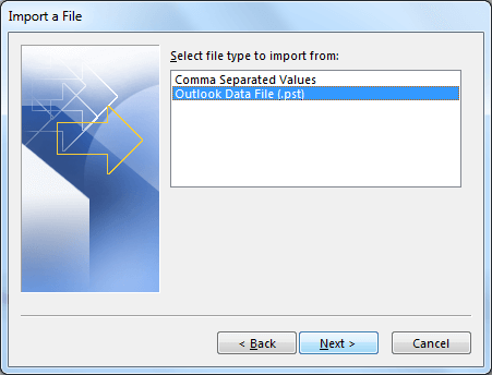 Select Outlook Data File