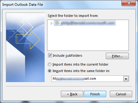 select the various folder options as required click Finish