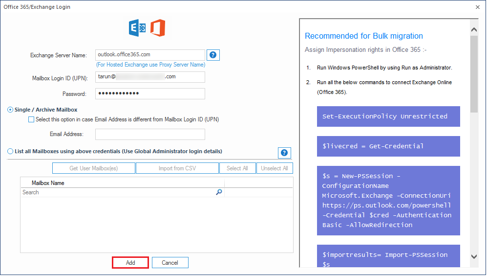 Input the login credentials of the Office 365