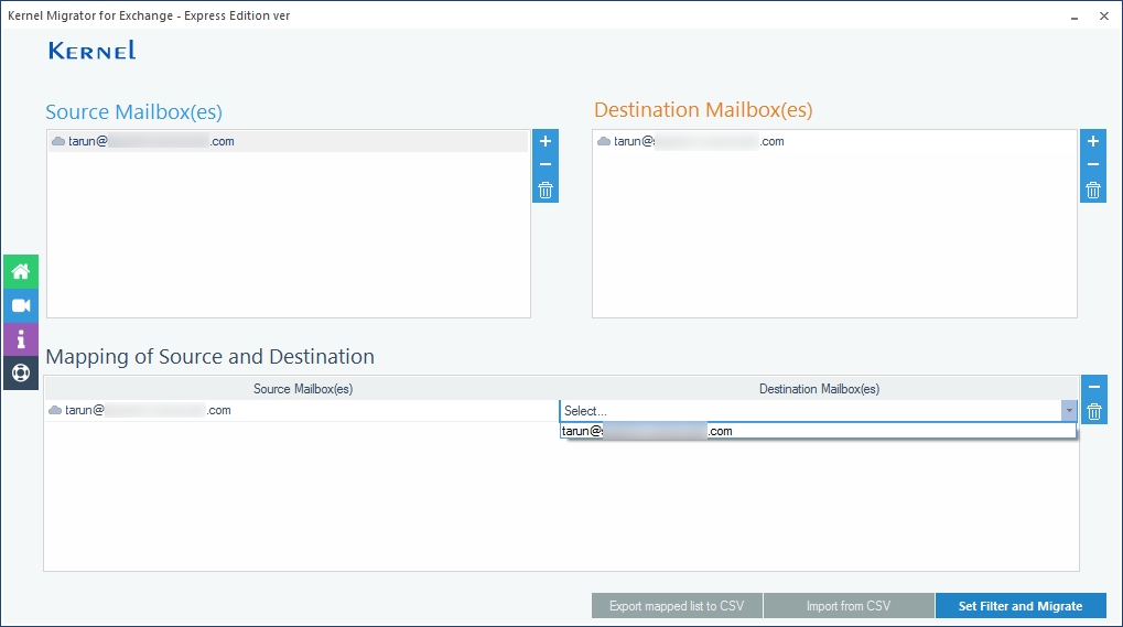 selecting both source and destination account