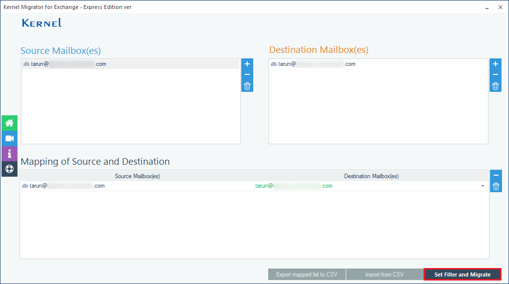 mapping the source and destination account