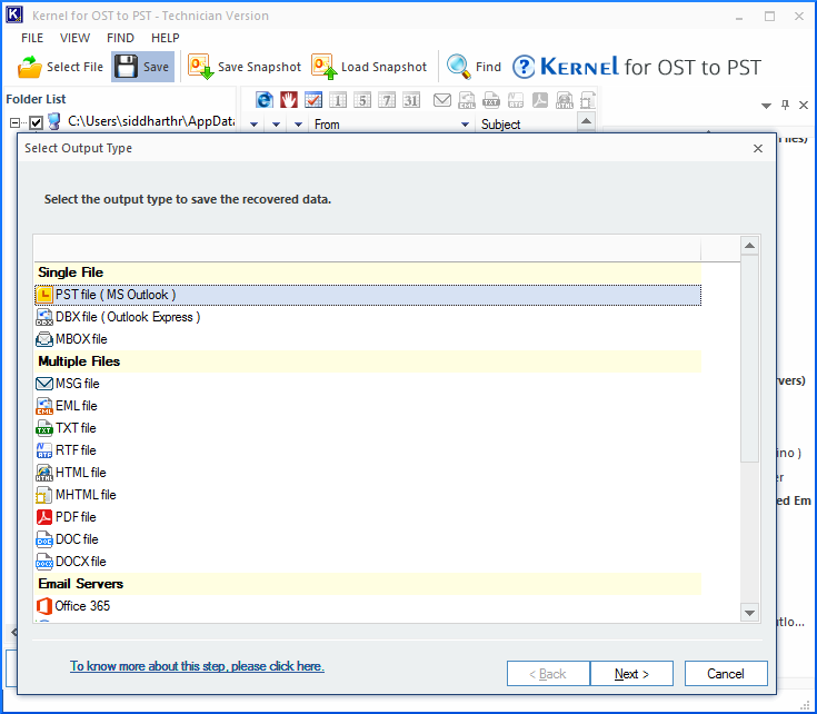 Select PST file and click Next