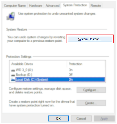 select the Restore Point