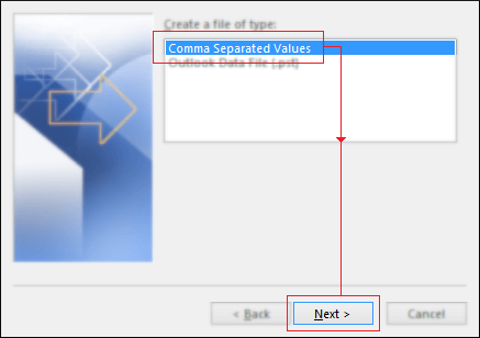 Inside Export to a file window