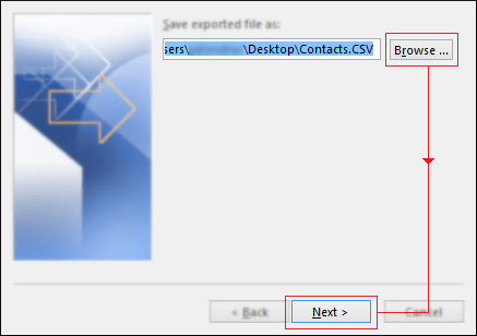 select the file saving location using 