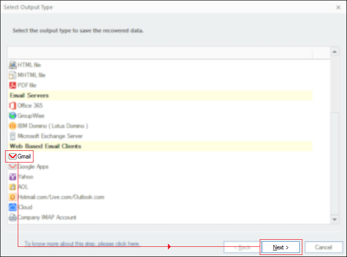 Select Gmail as output