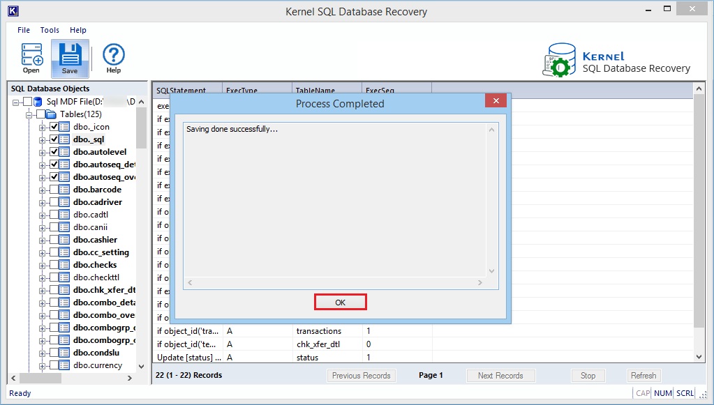 saves the data at the selected database