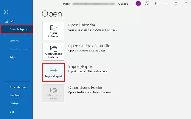 Open Outlook and click on the File button on the top left corner