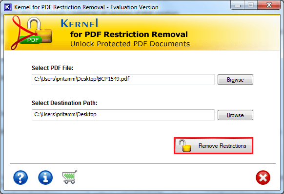 Choose PDF file and click on Remove Restrictions button