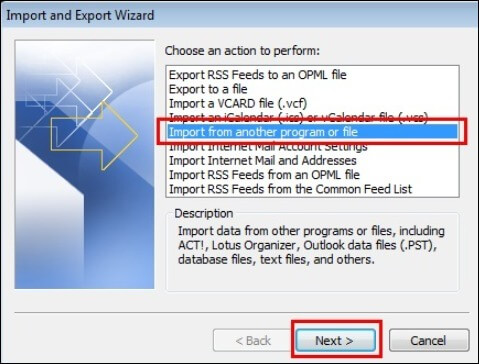 Click on the option Import