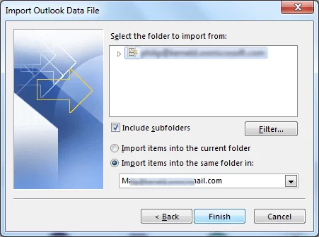 select the various folder options as required click Finish